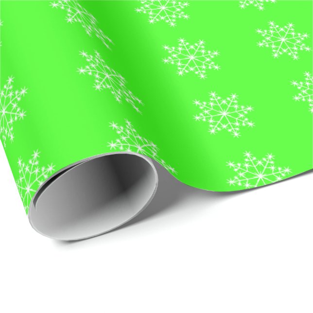 Papier Cadeau Snowflake Motif de vacances Neon Green Noël (Coin rond)