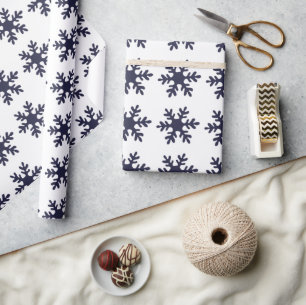 Papier Cadeau Snowflake Motif Marine Blue Holiday