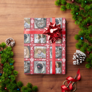 Papier Cadeau Snowflakes 5 Custom Family Photo Collage Red Easy