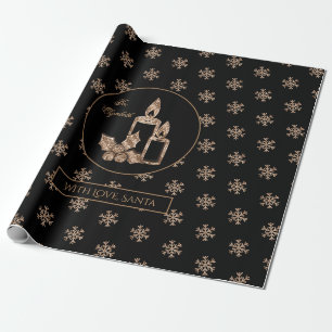 Papier Cadeau Snowflakes Bougies Holly Noir et Or Noël