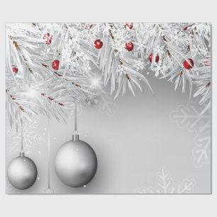 Papier Cadeau Snowflakes, Boules de Noël, Branches d'arbre