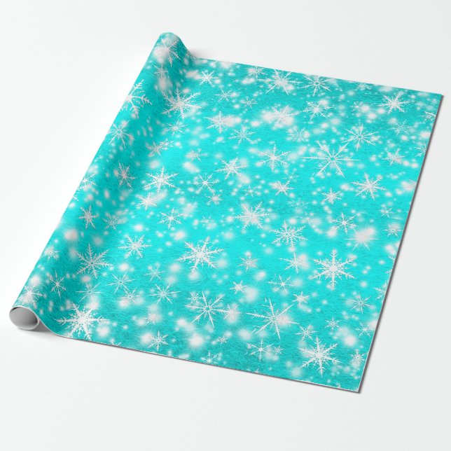 Papier Cadeau Snowflakes de Noël en Turquoise (Déroulé)