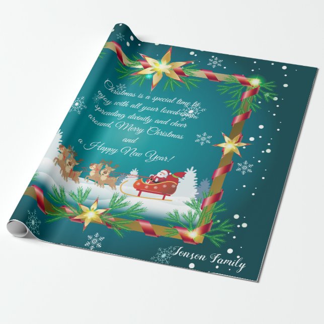 Papier Cadeau Snowflakes de Noël et vos souhaits, Personnalisé (Déroulé)