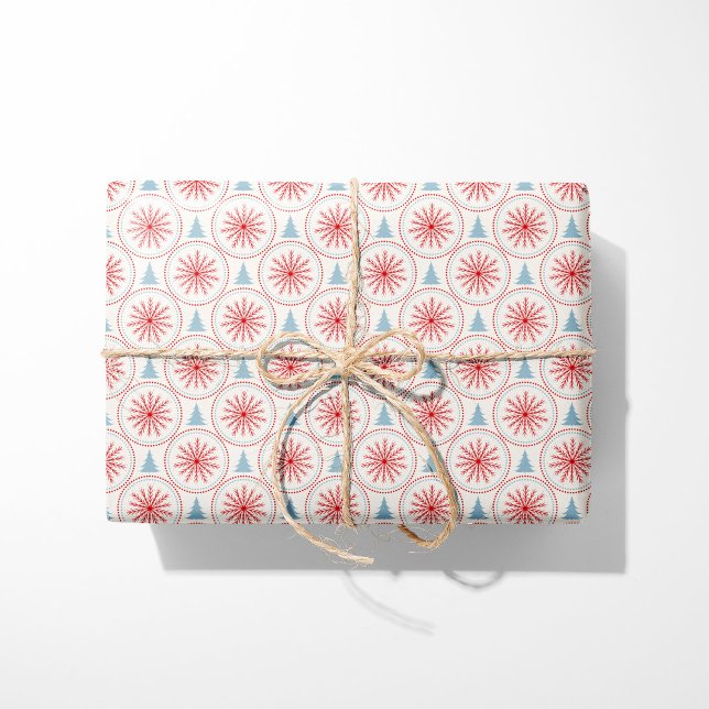 Papier Cadeau Snowflakes et Blue Trees nordiques de Noël (Créateur téléchargé)
