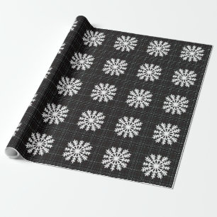 Papier Cadeau Snowflakes et tartan gris