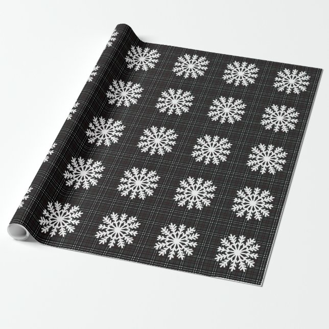 Papier Cadeau Snowflakes et tartan gris (Déroulé)