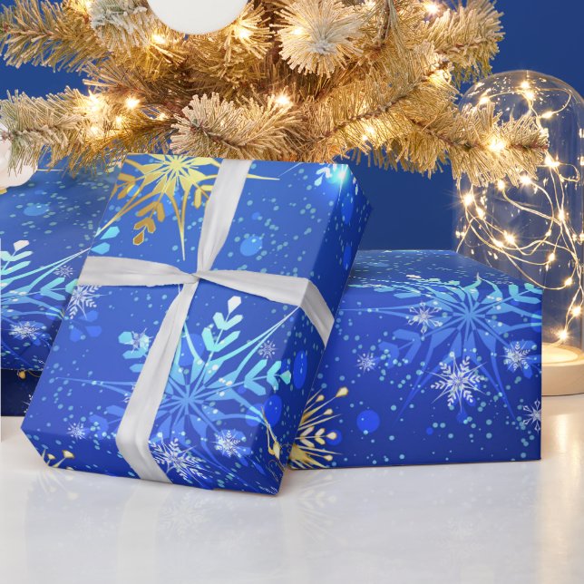Papier Cadeau Snowflakes Gold Blue Noël Cadeau de Noël (Vacances)