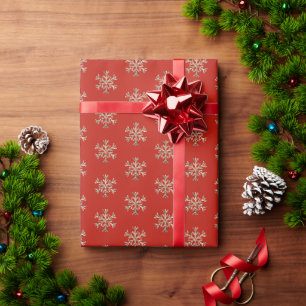 Papier Cadeau Snowflakes Gold et Red Christmas Motif