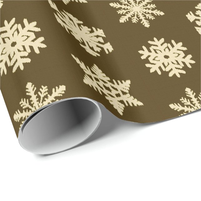 Papier Cadeau Snowflakes Ikat - Beige et Chocolat Brown (Coin rond)