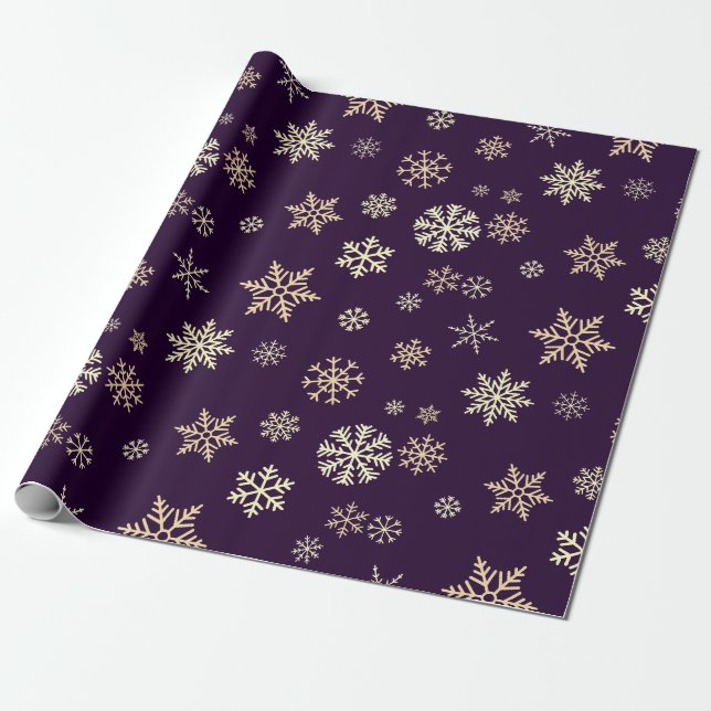 Papier Cadeau Snowflakes Motif sans voile violet Noël (Déroulé)