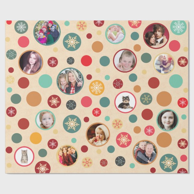 Papier Cadeau Snowflakes Noël 14 Photos de famille préférées (Plat)