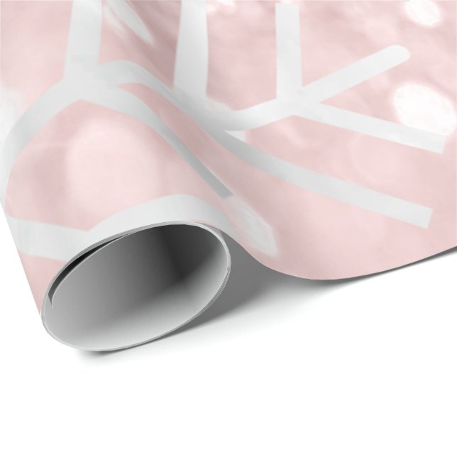Papier Cadeau Snowflakes Noël Fête Rose Blush Parties scintillan (Coin rond)