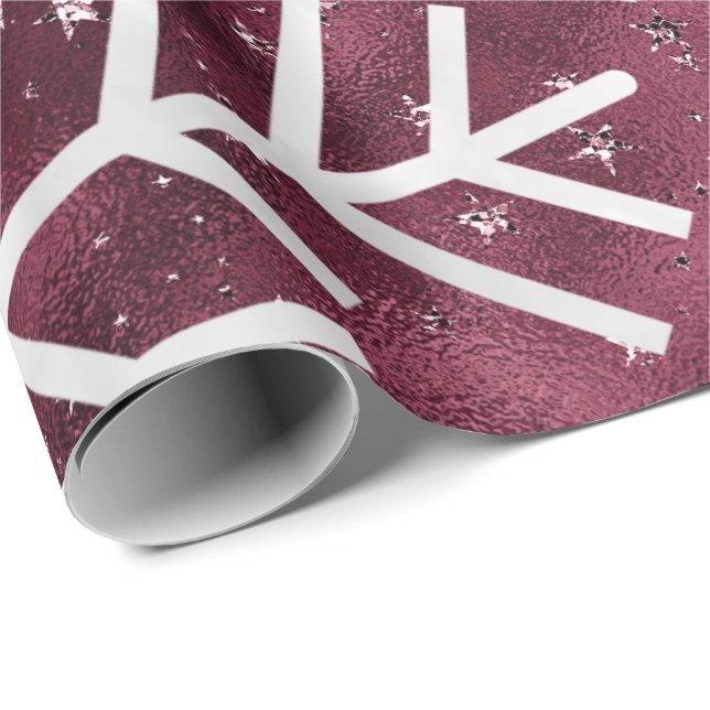 Papier Cadeau Snowflakes Noël Fêtes Joyeux Burgund Parties scint (Coin rond)