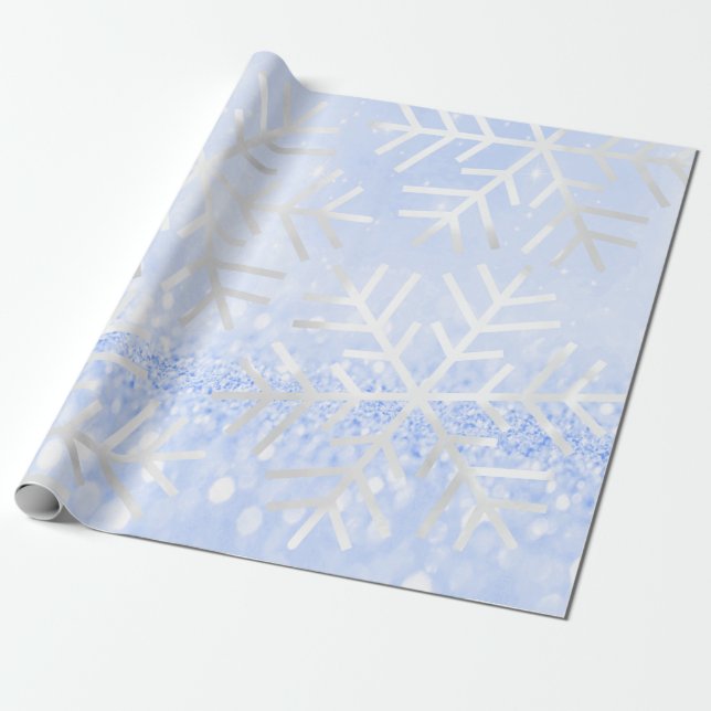 Papier Cadeau Snowflakes Noël Holiday Blue Pastel Parties scinti (Déroulé)