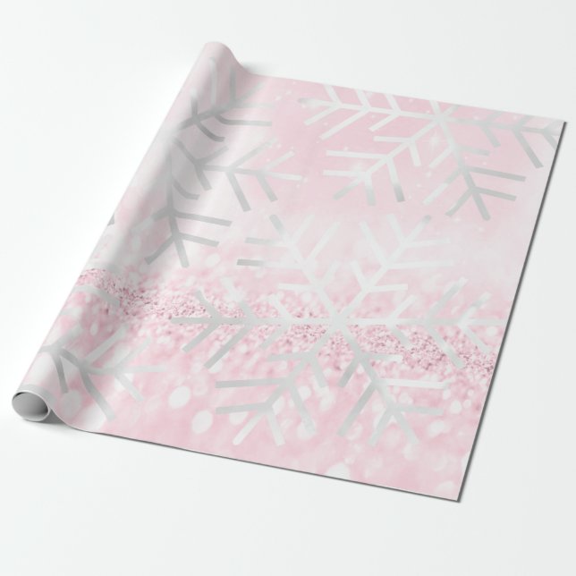 Papier Cadeau Snowflakes Noël Holiday Pink Spark Parties scintil (Déroulé)