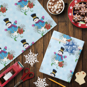 Papier Cadeau Snowflakes Poinsettia
