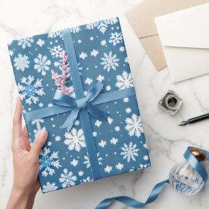 Papier Cadeau Snowflakes répétant le motif blanc bleu