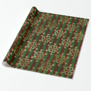 Papier Cadeau Snowflakes rouge vert rayé victorien