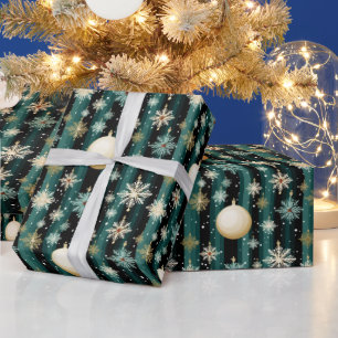 Papier Cadeau Snowflakes turquoises et décorations Noël