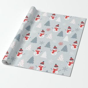 Papier Cadeau Snowman & Arbres de Noël Motif de Noël