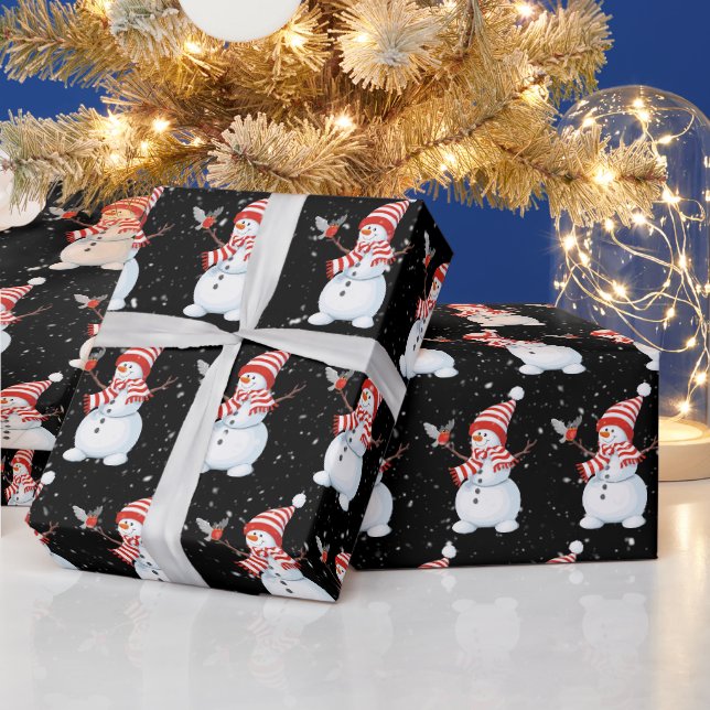 Papier Cadeau Snowman de Noël avec oiseau (Vacances)