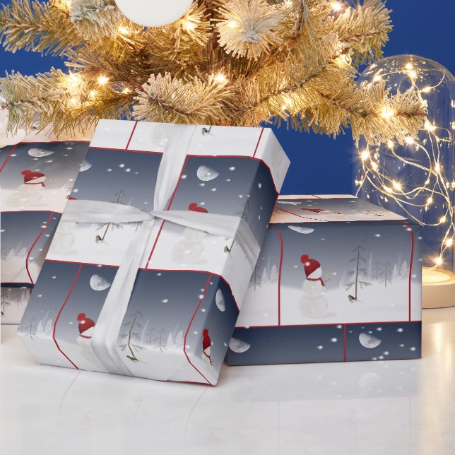 Papier Cadeau Snowman de Noël avec papier d'emballage Gold Star (Vacances)