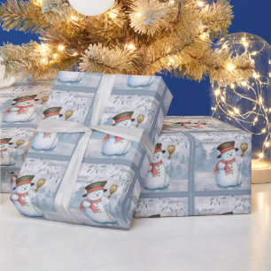 Papier Cadeau Snowman hiver Merry Typographie Noël de Noël