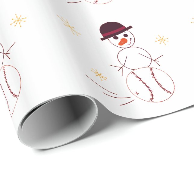 Papier Cadeau Snowman Jouant Au Baseball (Coin rond)