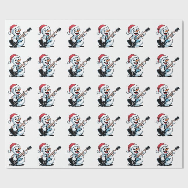 Papier Cadeau Snowman Jouer Guitare électrique Père Noël Noël (Plat)