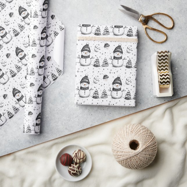 Papier Cadeau Snowman mignon et hiver blanc (Artisanat)