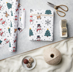 Papier Cadeau Snowman Reindeer Motif d'arbre de Noël