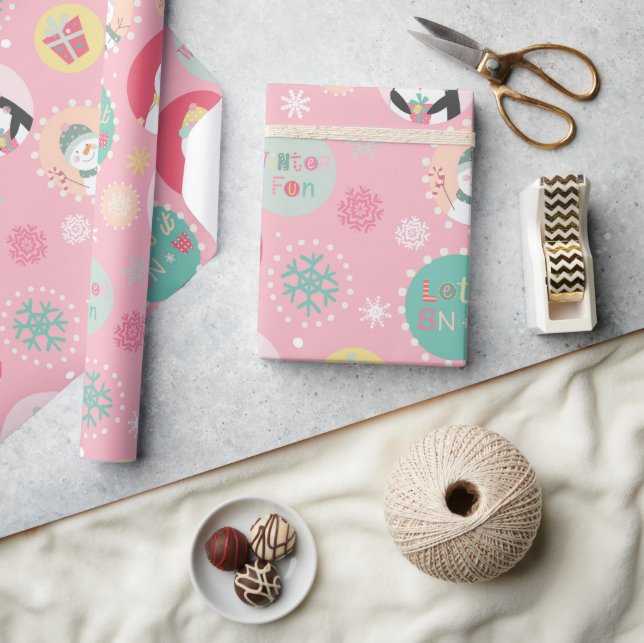 Papier Cadeau Snowman rose mignon & Pingouin Enfants Noël (Artisanat)