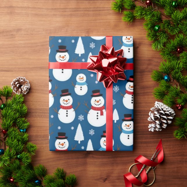 Papier Cadeau Snowman Serenity Blue Christmas Tree (Cadeau de vacances)