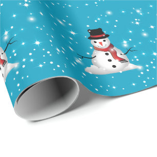 Papier Cadeau Snowman souriant en gros avec Écharpe rouge sur BL