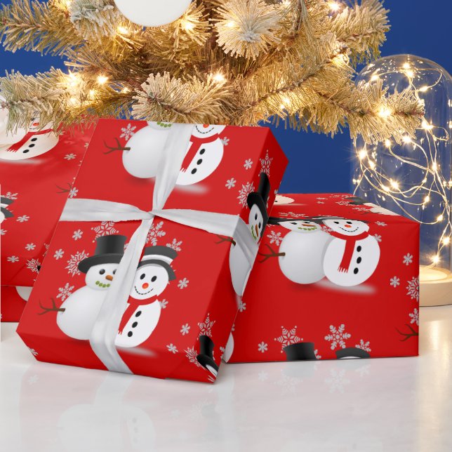 Papier Cadeau Snowman sur Red Christmas Craft ou (Vacances)