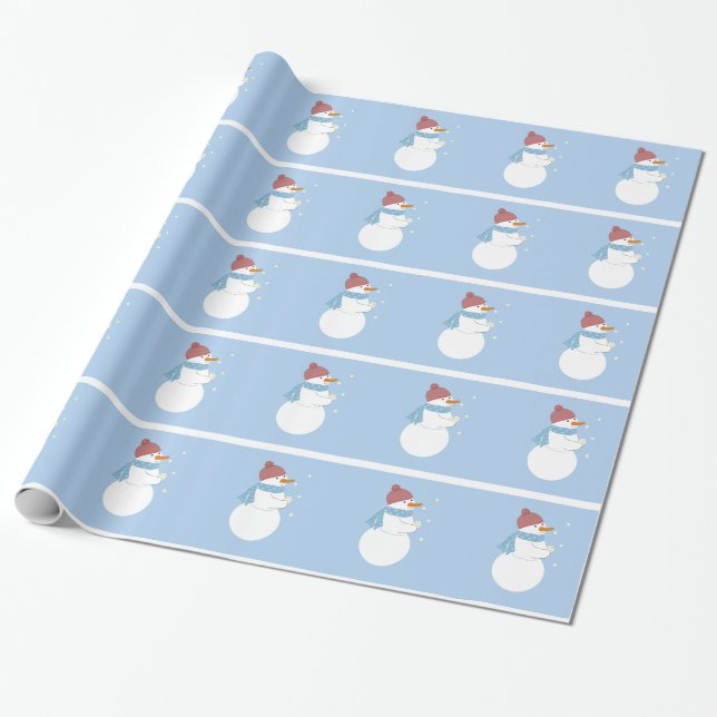 Papier Cadeau Snowman tenant un flocon de neige magique (Déroulé)