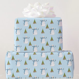 Papier Cadeau Snowman & Tree Light Blue Noël