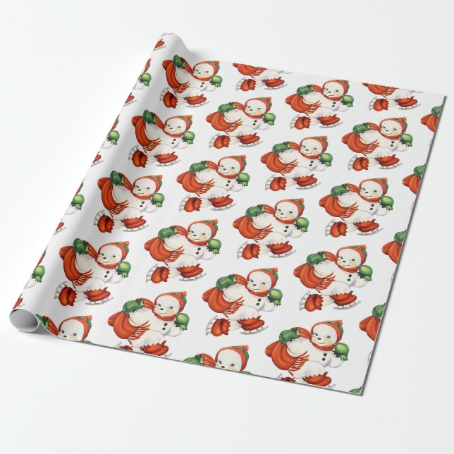 Papier Cadeau Snowman Vintage (Déroulé)