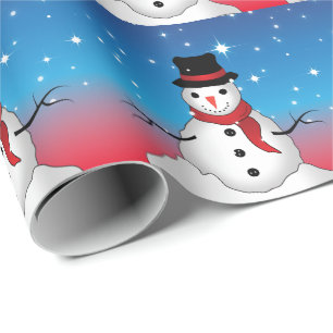 Papier Cadeau Snowman Whimsical avec Casquette Noir et Écharpe R