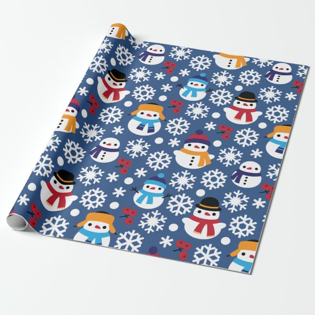 Papier Cadeau Snowmans & Snowflakes Motif sans couture (Déroulé)