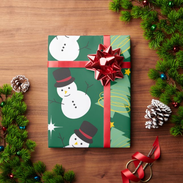 Papier Cadeau Snowmen et Motif d'arbre de Noël (Cadeau de vacances)