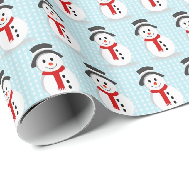 Papier Cadeau Snowmen et Snowflakes Motif bleu (Coin rond)