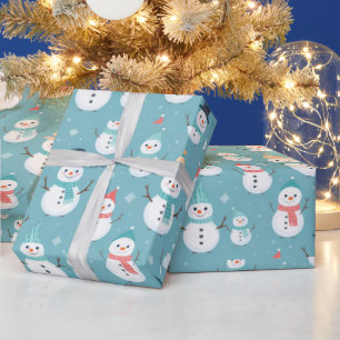 Papier Cadeau Snowmen Flèches Bleu Noël moderne