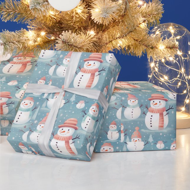 Papier Cadeau Snowmen Flèches Bleu Noël moderne (Vacances)