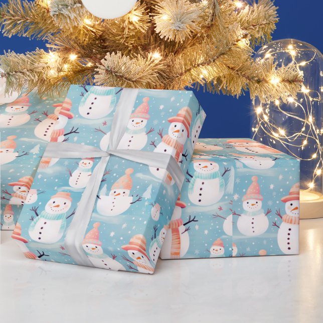 Papier Cadeau Snowmen Flèches Bleu Noël moderne (Vacances)