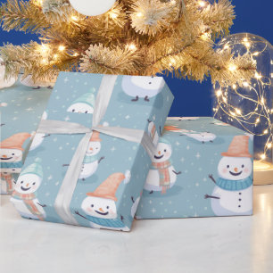 Papier Cadeau Snowmen Flèches Bleu Noël moderne