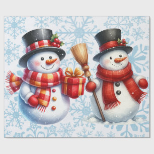 Papier Cadeau Snowmen Snowflakes Arrière - plan Grande échelle