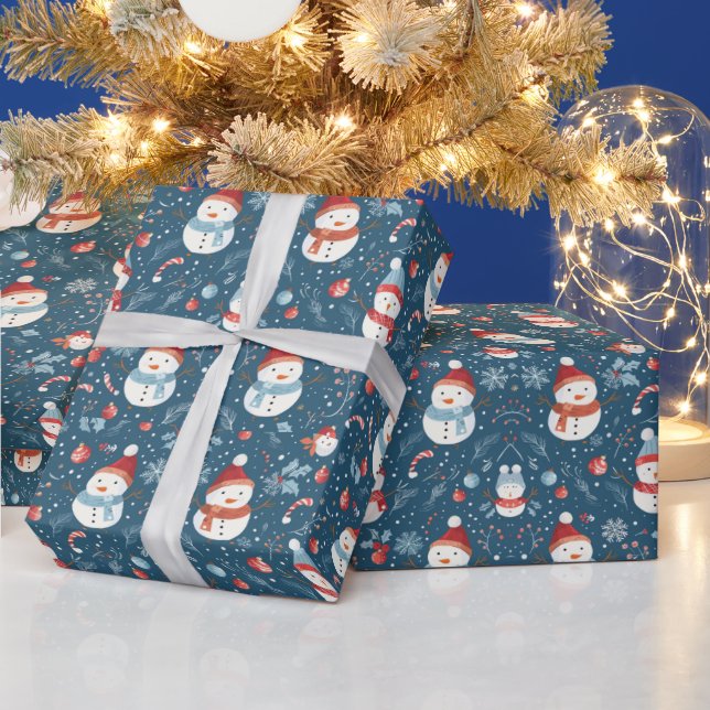 Papier Cadeau Snowmen Snowflakes Sucres de canne Green Christmas (Vacances)