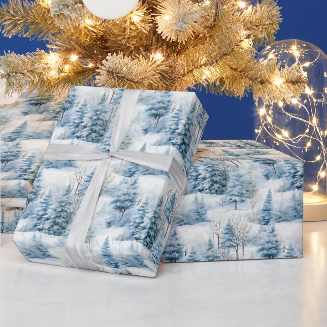 Papier Cadeau Snowy Christmas arbres scène carrelé (Vacances)