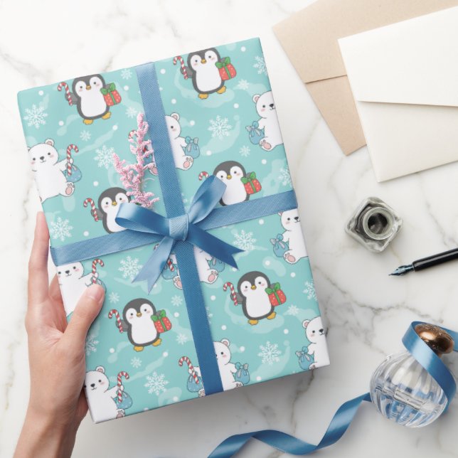 Papier Cadeau Snowy Polar Bears & Penguins Wrapping Paper | Cute (Cadeaux)